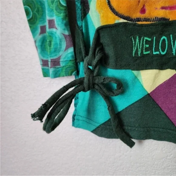 DESIGUAL Patchwork Graphic Long Sleeve Top Multicolor Boho Artsy Eclectic Size S - Picture 3 of 3